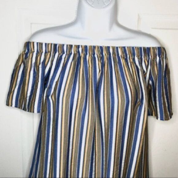 Modcloth Off Shoulder Rayon Mini Dress Cape Cod Cutie Blue S - Picture 3 of 10